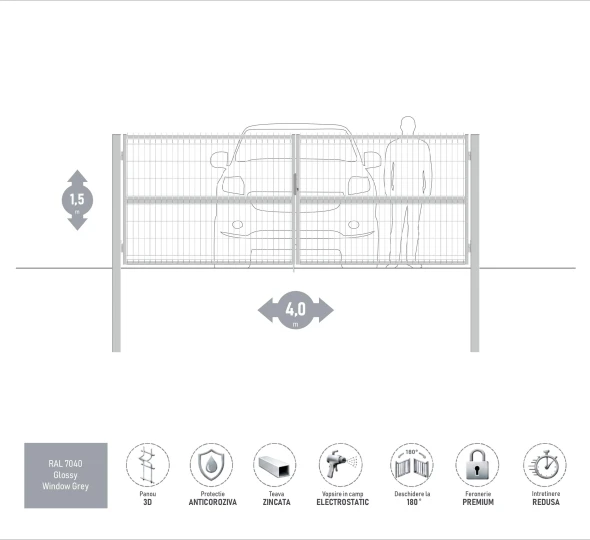 Ворота OPTIMA 3D H-1,5м L-4,0м (D100) RAL7040 - image 1