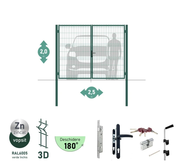 Poarta auto batanta OPTIMA 3D H-2,0m L-2,5m (D80) RAL7040 - image 3