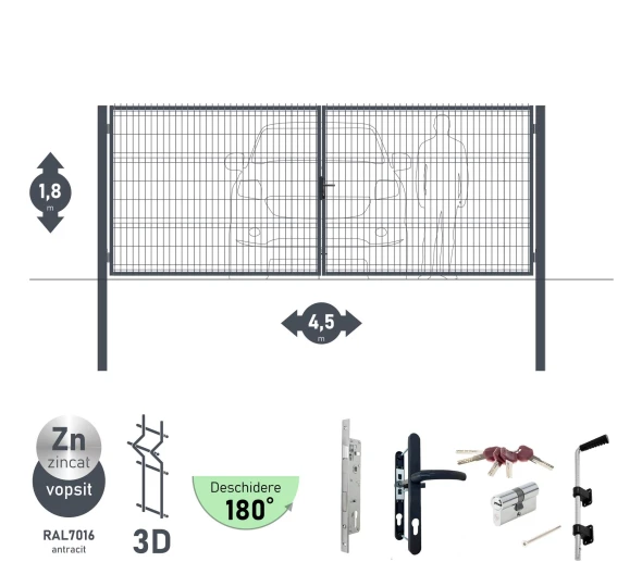 Poarta auto batanta OPTIMA 3D H-1,8m L-4,5m (D100) RAL7040 - image 4