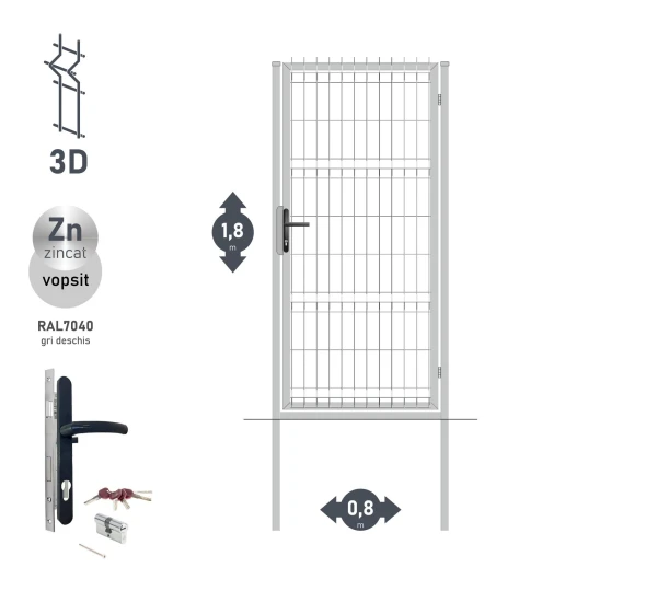 Poarta pietonala OPTIMA 3D H-1,8m L-0,8m RAL7040 - image 1