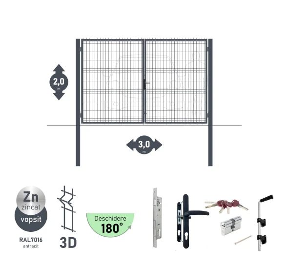 Poarta auto batanta OPTIMA 3D H-2,0m L-3,0m (D100) RAL7016 - image 1