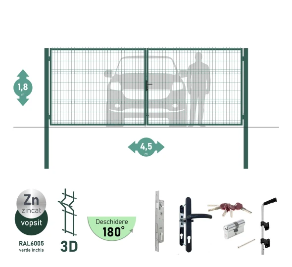 Poarta auto batanta OPTIMA 3D H-1,8m L-4,5m (D100) RAL7040 - image 3