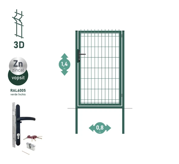 Poarta pietonala OPTIMA 3D H-1,4m L-0,8m RAL6005 - image 1