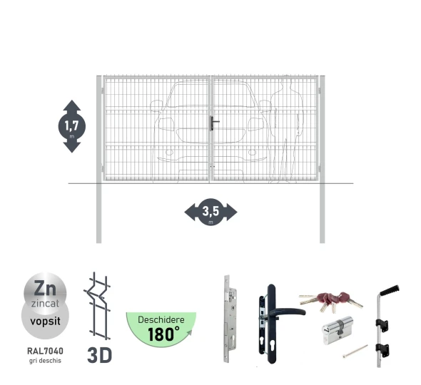 Poarta auto batanta OPTIMA 3D H-1,7m L-3,5m (D100) RAL7040 - image 2