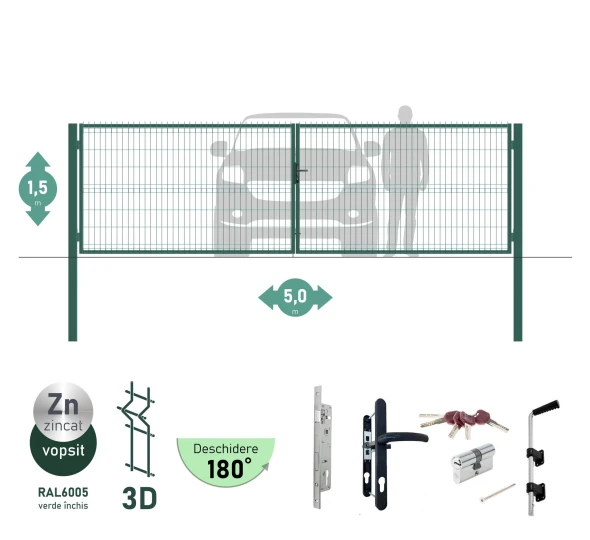 Poarta auto batanta OPTIMA 3D H-1,5m L-5,0m (D100) RAL6005 - image 1