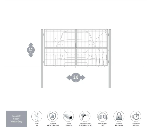 Ворота OPTIMA 3D H-1,7м L-3,0м (D100) RAL7040 - image 1
