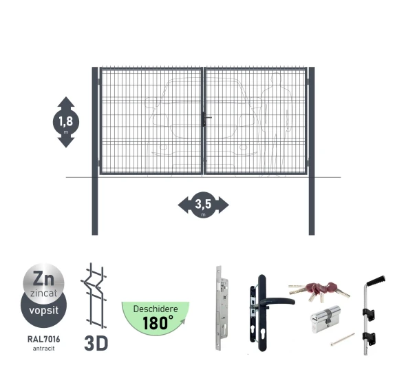 Poarta auto batanta OPTIMA 3D H-1,8m L-3,5m (D100) RAL7040 - image 4