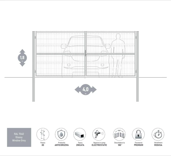 Ворота OPTIMA 3D H-1,8м L-4,0м (D100) RAL7040 - image 1