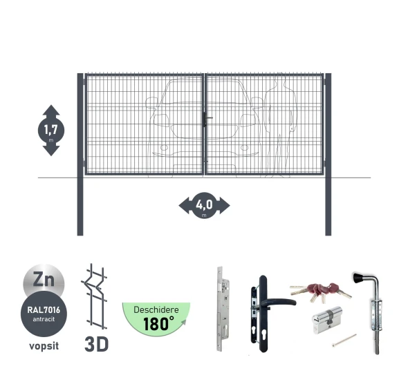 Poarta auto batanta OPTIMA 3D H-1,7m L-4,0m (D100) RAL7016 - image 1