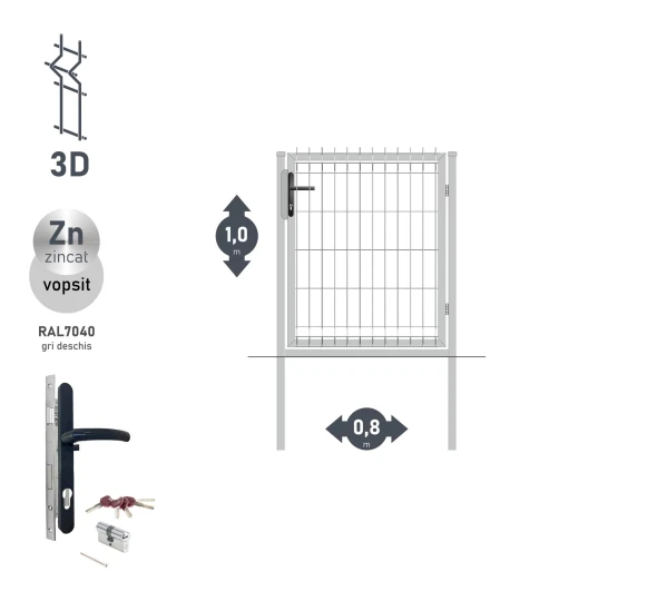 Poarta pietonala OPTIMA 3D H-1,0m L-0,8m RAL7040 - image 1