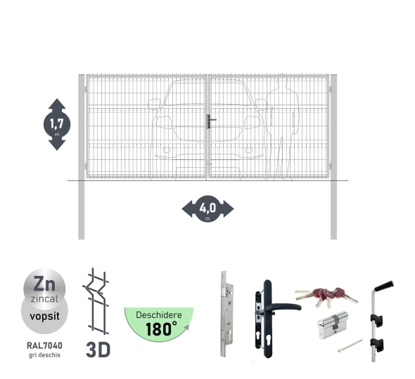 Poarta auto batanta OPTIMA 3D H-1,7m L-4,0m (D100) RAL7040 - image 1