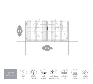 Ворота OPTIMA 3D H-1,5м L-3,0м (D100) RAL7040