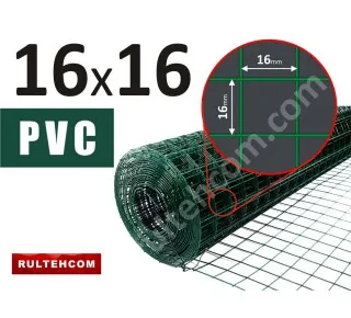 Сетка сварная оцинкованная c ПВХ 16х16 D-1,4 мм B-1 м L-10 м