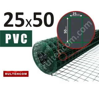 Сетка сварная оцинкованная c ПВХ 25х50 D-1,4 мм B-1 м L-30 м