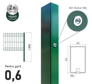 Столб оцинкованный ЕСО 06 (60х40x1,2) L-1,0м крашенный RAL6005