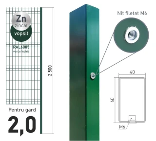 Столб оцинкованный ЕСО 20 (60х40x1,2) L-2,5м крашенный RAL6005
