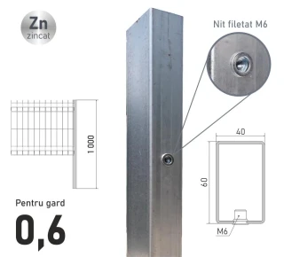Столб оцинкованный ЕСО 06 (60х40x1,2) L-1,0м