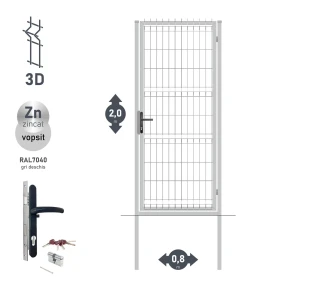 Калитка OPTIMA 3D H-2,0м L-0,8м RAL7040