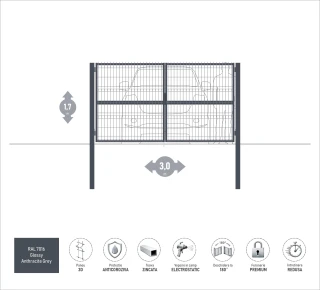 Ворота OPTIMA 3D H-1,7м L-3,0м (D100) RAL7016