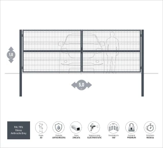 Ворота OPTIMA 3D H-1,8м L-5,0м (D100) RAL7016