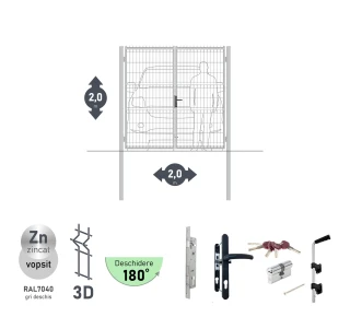 Poarta auto batanta OPTIMA 3D H-2,0m L-2,0m (D80) RAL7040 - image thumb 2