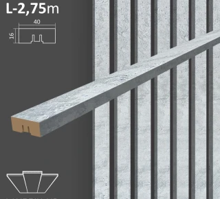 Декоративная рейка 40х16х2750мм (6 шт.) - Цемент