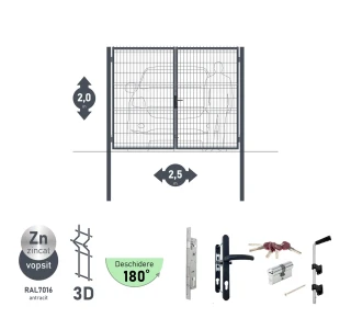 Poarta auto batanta OPTIMA 3D H-2,0m L-2,5m (D80) RAL7040 - image thumb 4