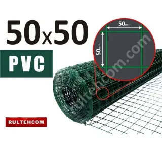 Сетка сварная оцинкованная c ПВХ 50х50 D-1,4 мм B-1 м L-10 м