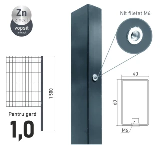 Столб оцинкованный ЕСО 10 (60х40x1,2) L-1,5м крашенный RAL7016