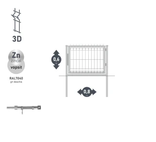 Калитка OPTIMA 3D H-0,6м L-0,8м RAL7040