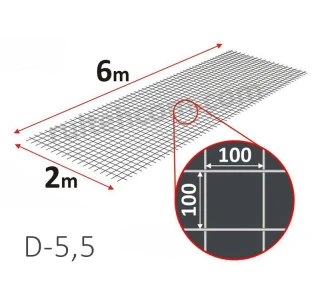 Сетка сварная ВР-1 для армирования 100х100 D-5,5мм 2х6м