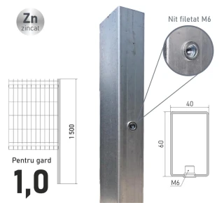 Столб оцинкованный ЕСО 10 (60х40x1,2) L-1,5м