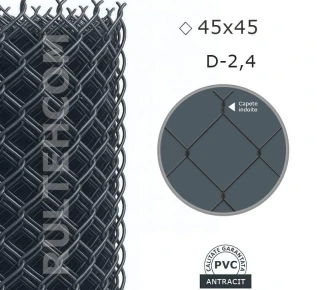 Сетка Рабица ПВХ 45х45 мм D-2,4 мм H-1,5 м RAL7016