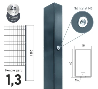 Столб оцинкованный ЕСО 13 (60х40x1,2) L-1,8м крашенный RAL7016