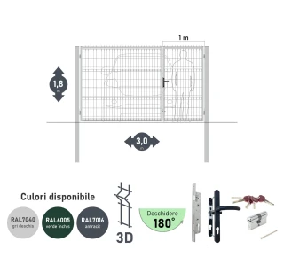 Ворота OPTIMA 3D H-1,8м L-3,0м (H100) RAL7040