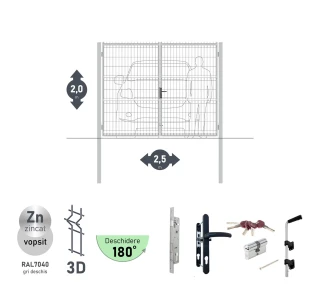 Poarta auto batanta OPTIMA 3D H-2,0m L-2,5m (D80) RAL7040 - image thumb 2