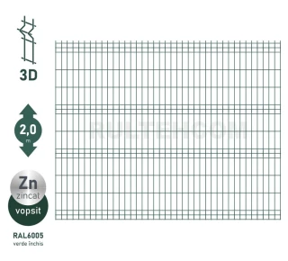 Панель для забора оцинкованная и крашенная (зеленый) PROTECTO D-4,1 H-2,0м L-2,5м