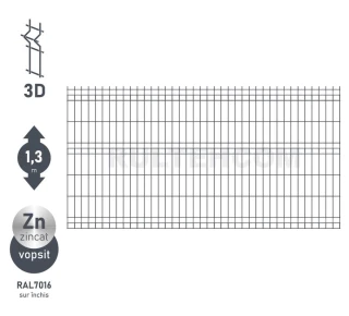Панель для забора оцинкованная и крашенная (антрацит) ECO D-3,2 H-1,3м L-2,5м