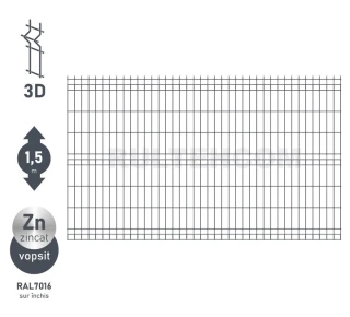 Панель для забора оцинкованная и крашенная (антрацит) OPTIMA D-3,7 H-1,5м L-2,5м