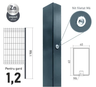 Столб оцинкованный ЕСО 12 (60х40x1,2) L-1,7м крашенный RAL7016